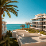 Guía maestra para comprar casa en Castellón, con un comprador analizando un mapa holográfico del mercado inmobiliario