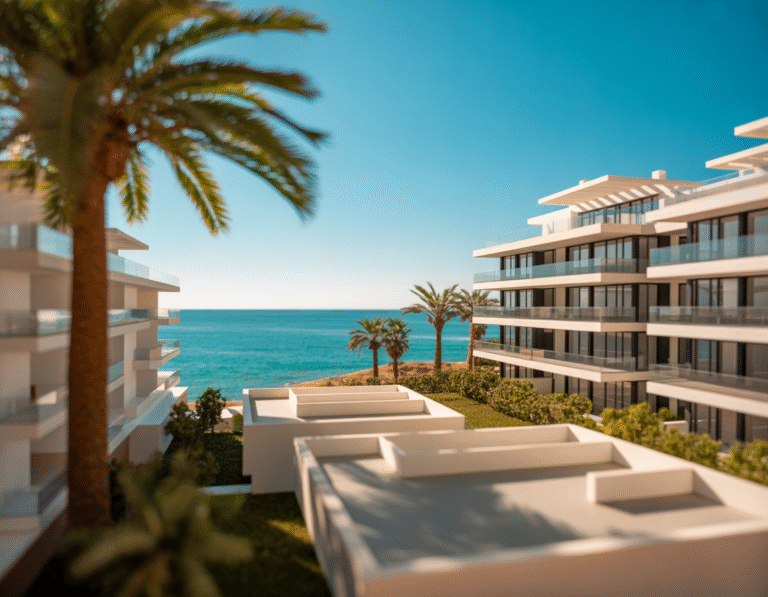 Guía maestra para comprar casa en Castellón, con un comprador analizando un mapa holográfico del mercado inmobiliario